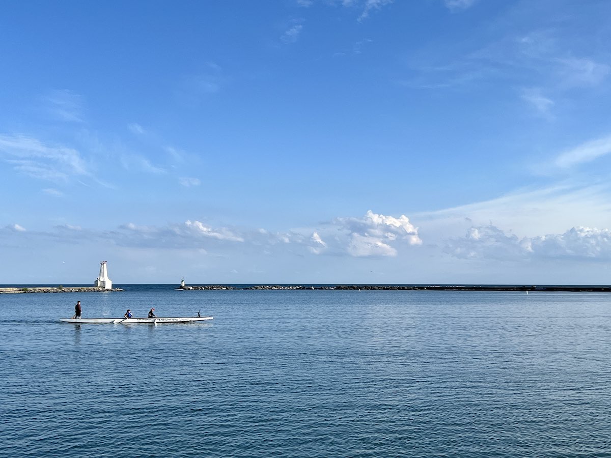 Dragon boat in the harbour in Cobourg, Ontario.